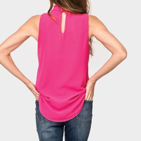Gibsonlook Smocked Neck Chiffon Shell with Detachable Tie XS Hot Pink NWT IN PKG - Picture 4 of 7